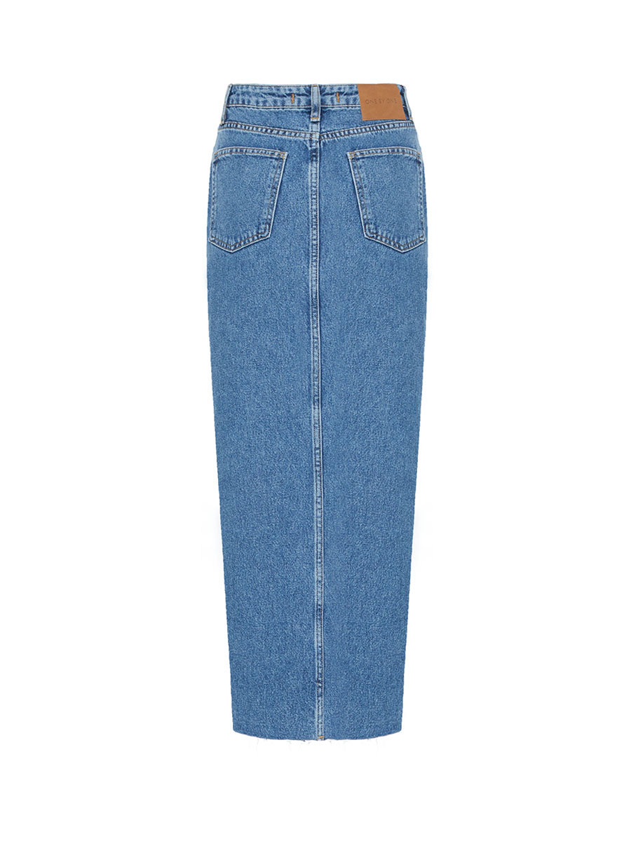 Спідниця міді джинсова синього кольору з розрізом 8